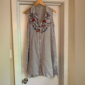 Zara sleeveless embroidered shirt dress